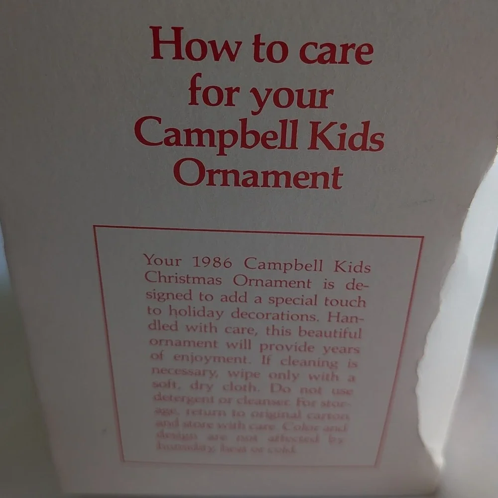 Vintage 1986 Campbell Kid Christmas Ornament 7th Collector Edition Tree Trimming